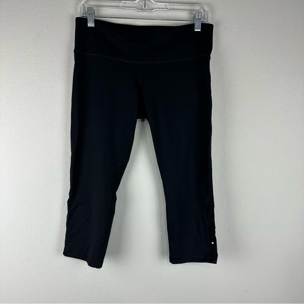 Lululemon Black Wunder Under Crop Velvet Bow Athletic Athleisure Leggings 10